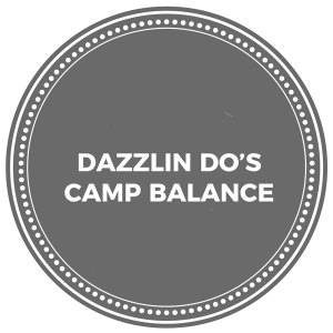 A circle with the words " dazzlin do 's camp balance ".